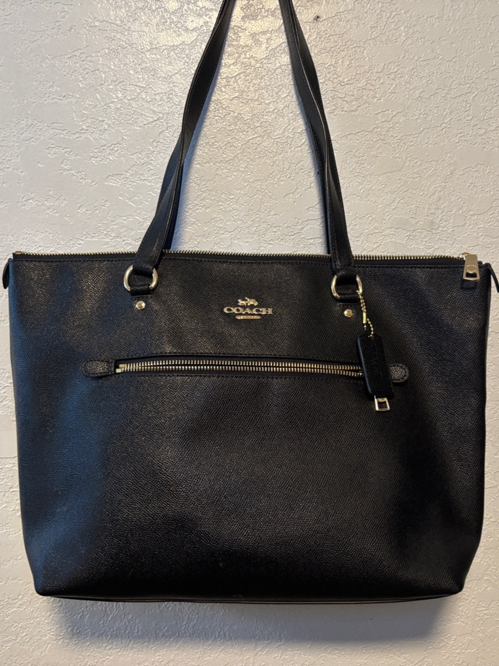 Coach Black Leather Shoulder Tote with Gold Hardware